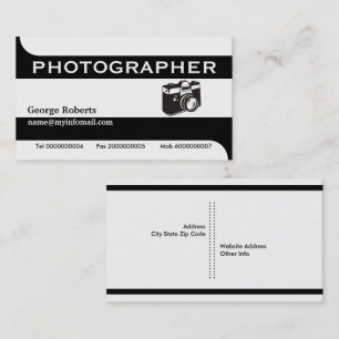 Carte De Visite Photographe caméra noir, blanc moderne