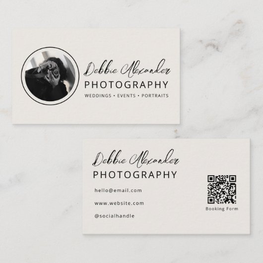 Carte De Visite Photographe Code QR Photo Moderne (Devant / Derrière)