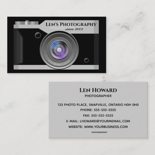 Carte De Visite Photographe de caméra modifiable (Devant / Derrière)