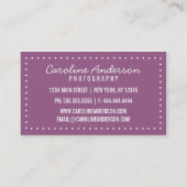 Carte de visite photographe de caméra rétro violet (Dos)