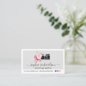 Carte De Visite Photographe de code QR de la caméra florale modern (Debout devant)