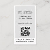 Carte De Visite Photographe de code QR de la caméra florale modern (Dos)