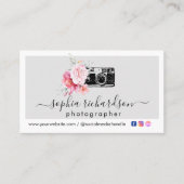 Carte De Visite Photographe de code QR de la caméra florale modern (Devant)