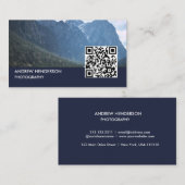 Carte De Visite Photographe de code QR Navy Blue (Devant / Derrière)