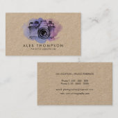 Carte De Visite Photographe de la caméra d'aquarelle Kraft (Devant / Derrière)