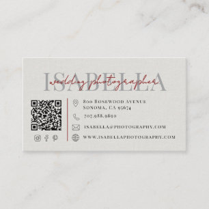 Carte De Visite Photographe de Mariage Moderne Code QR