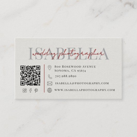 Carte De Visite Photographe de Mariage Moderne Code QR (Devant)