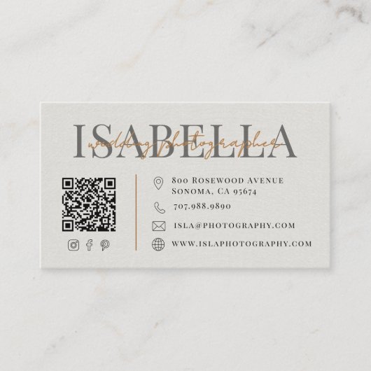 Carte De Visite Photographe de Mariage Moderne Code QR (Devant)