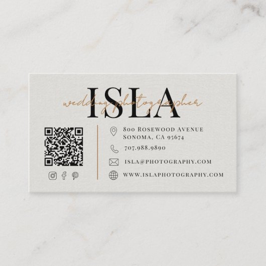 Carte De Visite Photographe de Mariage Moderne Code QR (Devant)