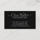 Carte De Visite Photographe de script moderne Black Chic (Dos)
