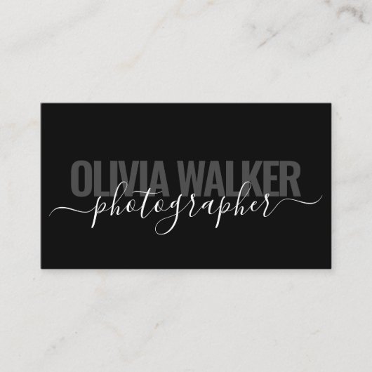 Carte De Visite Photographe de script moderne Black Chic (Devant)