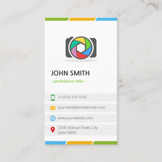 Carte De Visite Photographe du logo de la caméra moderne et élégan (Devant)