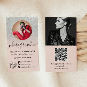 Carte De Visite Photographe du logo qr parties scintillant rose ar
