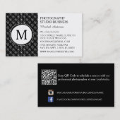Carte De Visite Photographe élégant Black White Hearts Monogramme (Devant / Derrière)