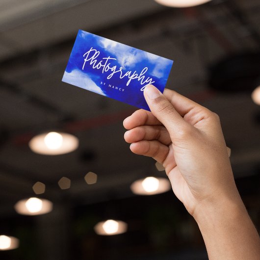 Carte De Visite Photographe en néon bleu Script