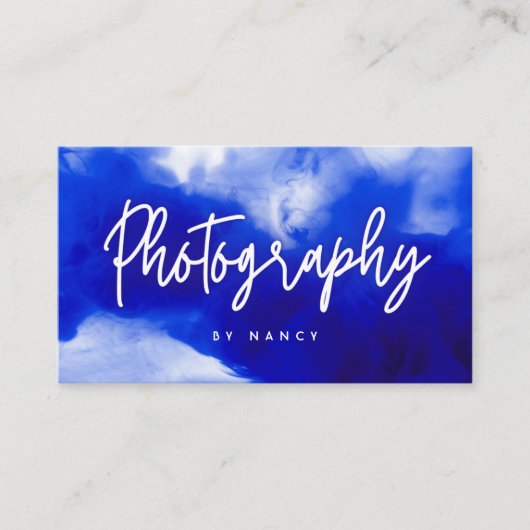 Carte De Visite Photographe en néon bleu Script (Devant)