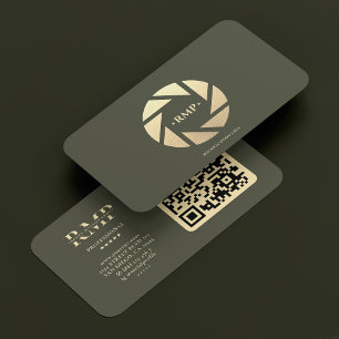 Carte De Visite Photographe Gold Camera Lens Armée Vert moderne