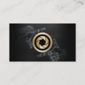 Carte De Visite Photographe Gold Shutter Logo Élégant bois foncé (Devant)