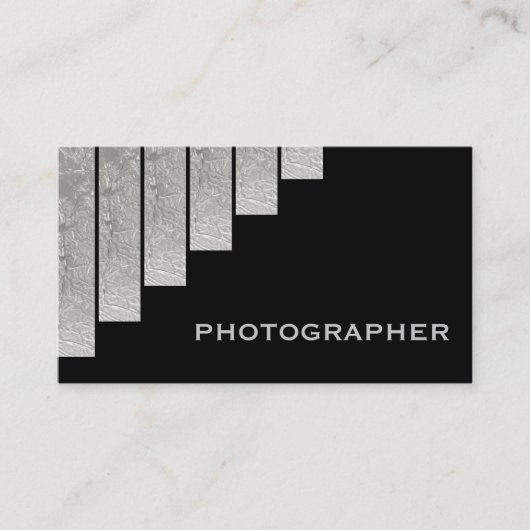 Carte De Visite Photographe gris argenté, noir rayures verticales (Devant)