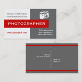Carte De Visite Photographe gris, blanc, rouge attirant l'oeil (Devant / Derrière)