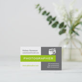 Carte De Visite Photographe gris, blanc, vert accrocheur aux yeux (Debout devant)