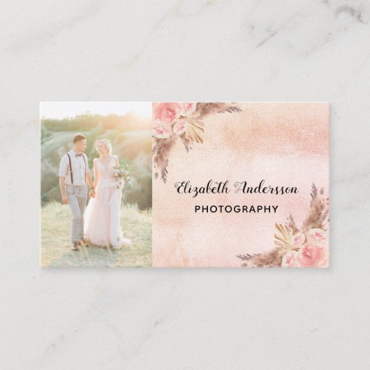Carte De Visite Photographe mariage pampas herbe code QR (Devant)