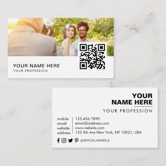 Carte De Visite Photographe mariage QR Code (Devant / Derrière)