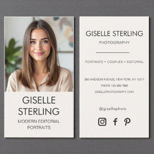 Carte De Visite Photographe minimaliste neutre Photo Médias sociau