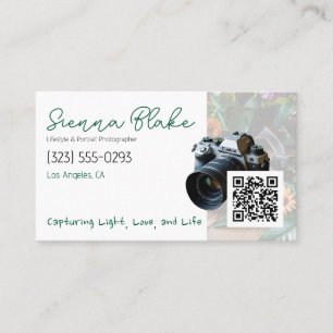 Carte De Visite Photographe minimaliste QR Code & Camera Graphic