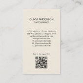 Carte De Visite Photographe Moderne 2 Photos Code QR Crème Simple (Dos)