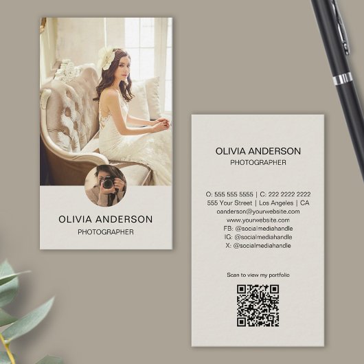 Carte De Visite Photographe Moderne 2 Photos Code QR Simple
