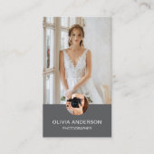 Carte De Visite Photographe moderne 2 Photos QR Code Simple Grey (Devant)