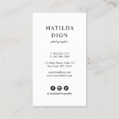 Carte De Visite Photographe moderne et élégant (Dos)