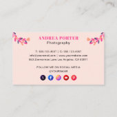 Carte De Visite Photographe moderne Feminine Floral QR Code (Dos)
