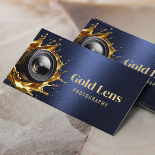 Carte De Visite Photographe Moderne Marine & Gold Lens Photographi