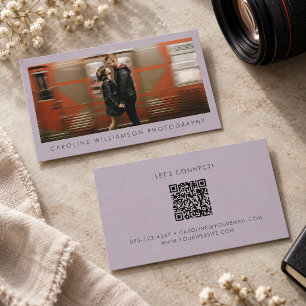 Carte De Visite Photographe Moderne QR Photo Violet Lavande Marque