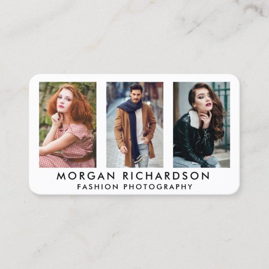 Carte De Visite Photographe moderne R blanc de 3 photos (Devant)