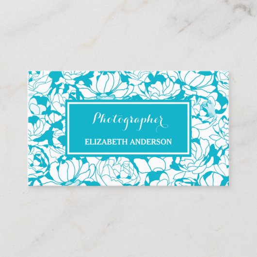 Carte De Visite Photographe moderne Turquoise Blue Floral Girly (Devant)
