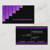 Carte De Visite Photographe moderne violet, noir rayures verticale (Devant / Derrière)