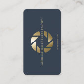Carte De Visite Photographe Monogram Blue Gold Lens Moderne (Devant)