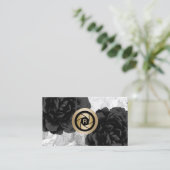 Carte De Visite Photographe Monogram Gold Shutter Black Floral (Debout devant)
