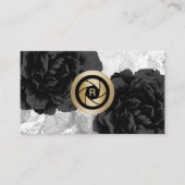 Carte De Visite Photographe Monogram Gold Shutter Black Floral (Devant)