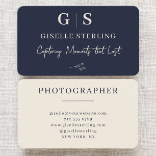 Carte De Visite Photographe Monogramme Bleu Marine