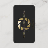 Carte De Visite Photographe Monogramme moderne Lentille d'or noir (Devant)