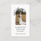 Carte De Visite Photographe noir blanc floral arche main dessinée (Devant)