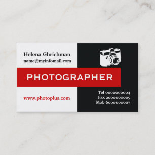 Carte De Visite Photographe noir, blanc, rouge attirant l'oeil