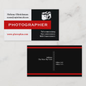 Carte De Visite Photographe noir, blanc, rouge attirant l'oeil (Devant / Derrière)