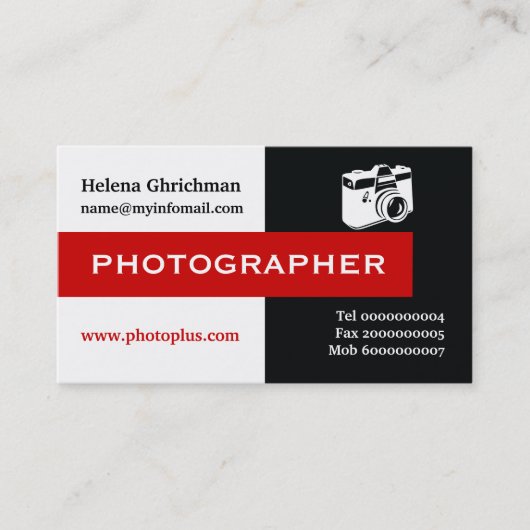 Carte De Visite Photographe noir, blanc, rouge attirant l'oeil (Devant)