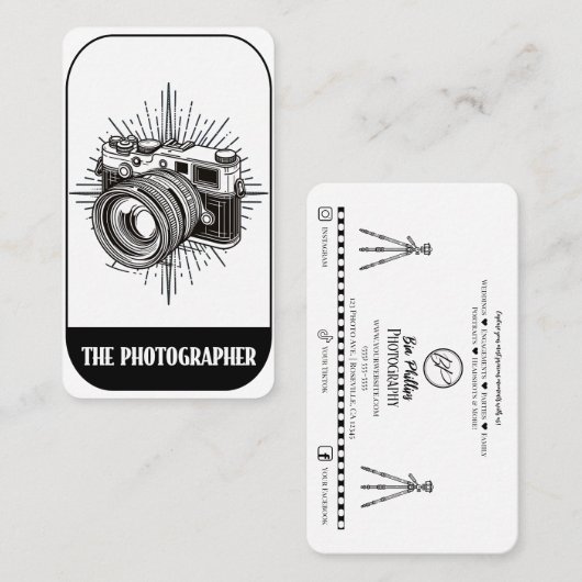Carte De Visite Photographe noir DSLR Tarot Photographie (Devant / Derrière)