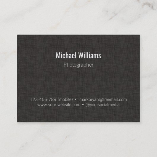 Carte De Visite Photographe noir et gris de professionnel (Dos)